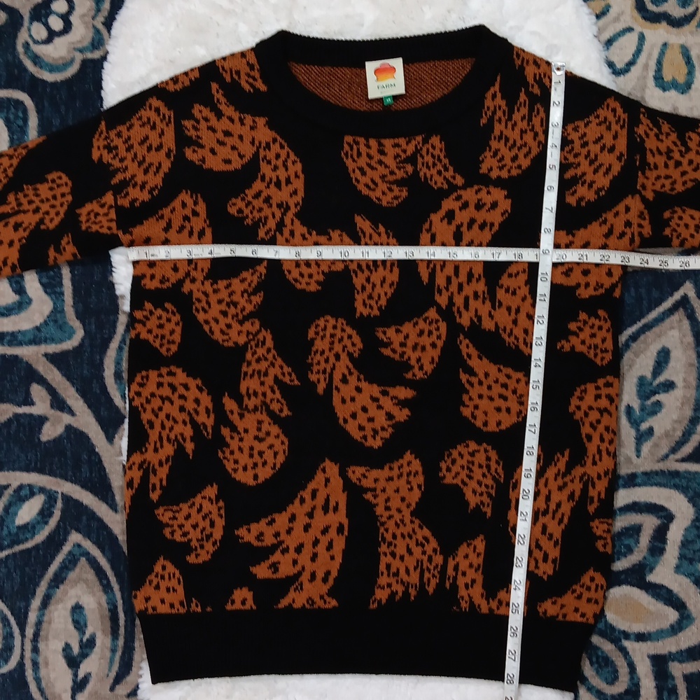 FARM Rio bananica intarsia orange & black printed knit sweater women's XS - Picture 8 of 14